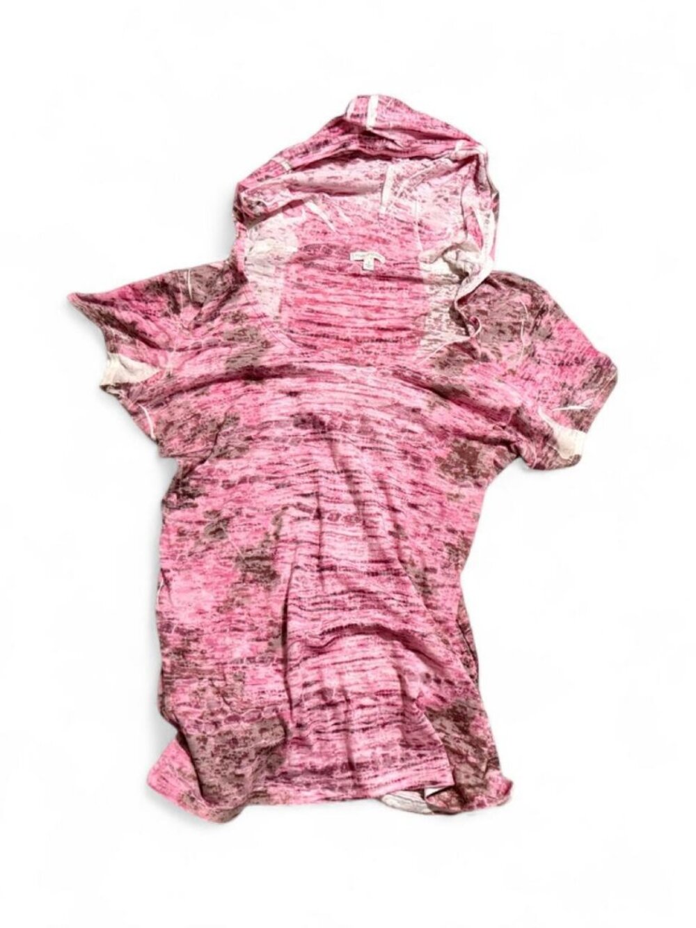 Pink Brown Camo Semi-Sheer Hooded Top L